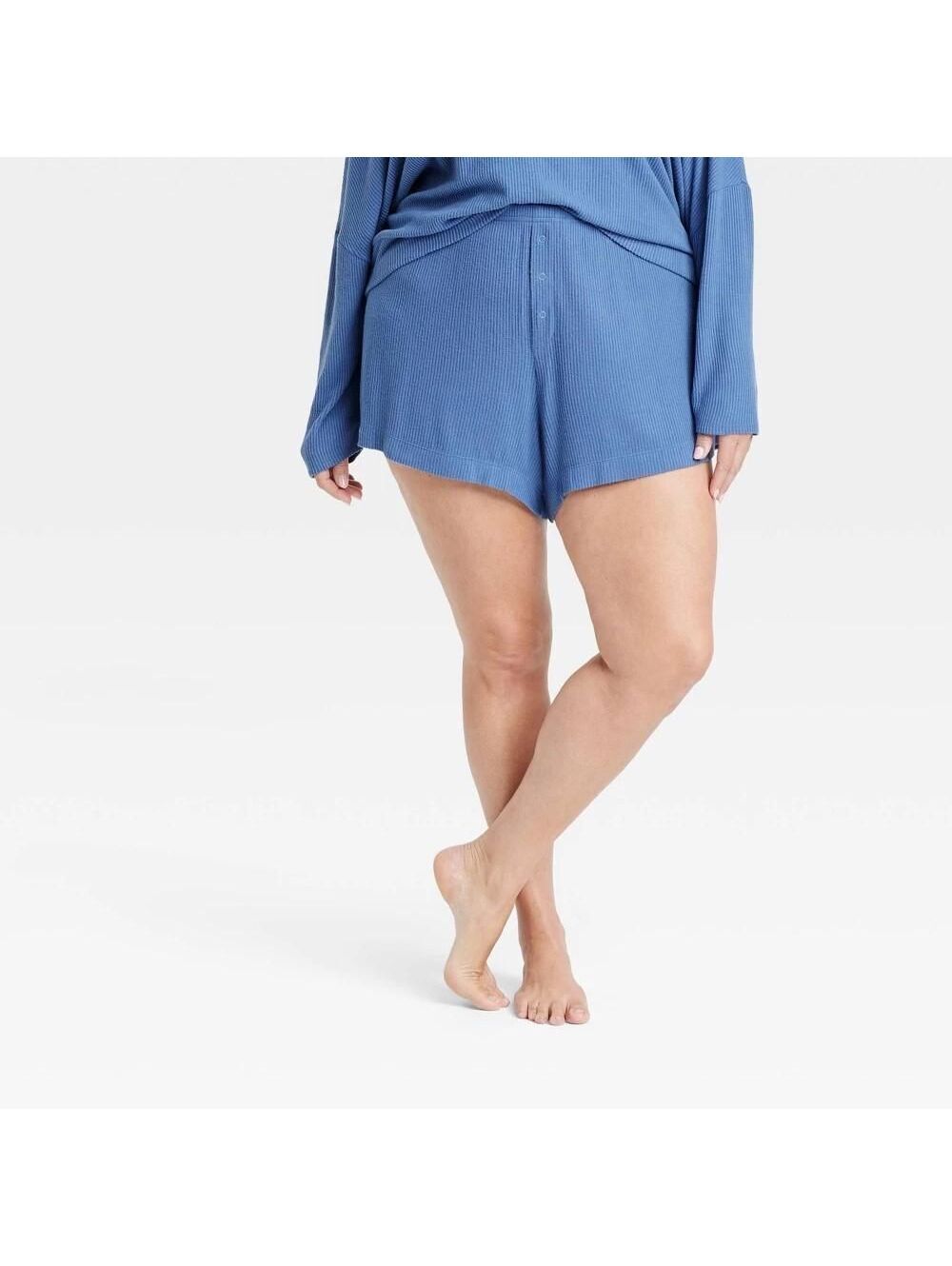 Women's Cozy Ribbed Shorts  Auden Blue 4X: Midweight Relaxed Fit, 2.5" Inseam